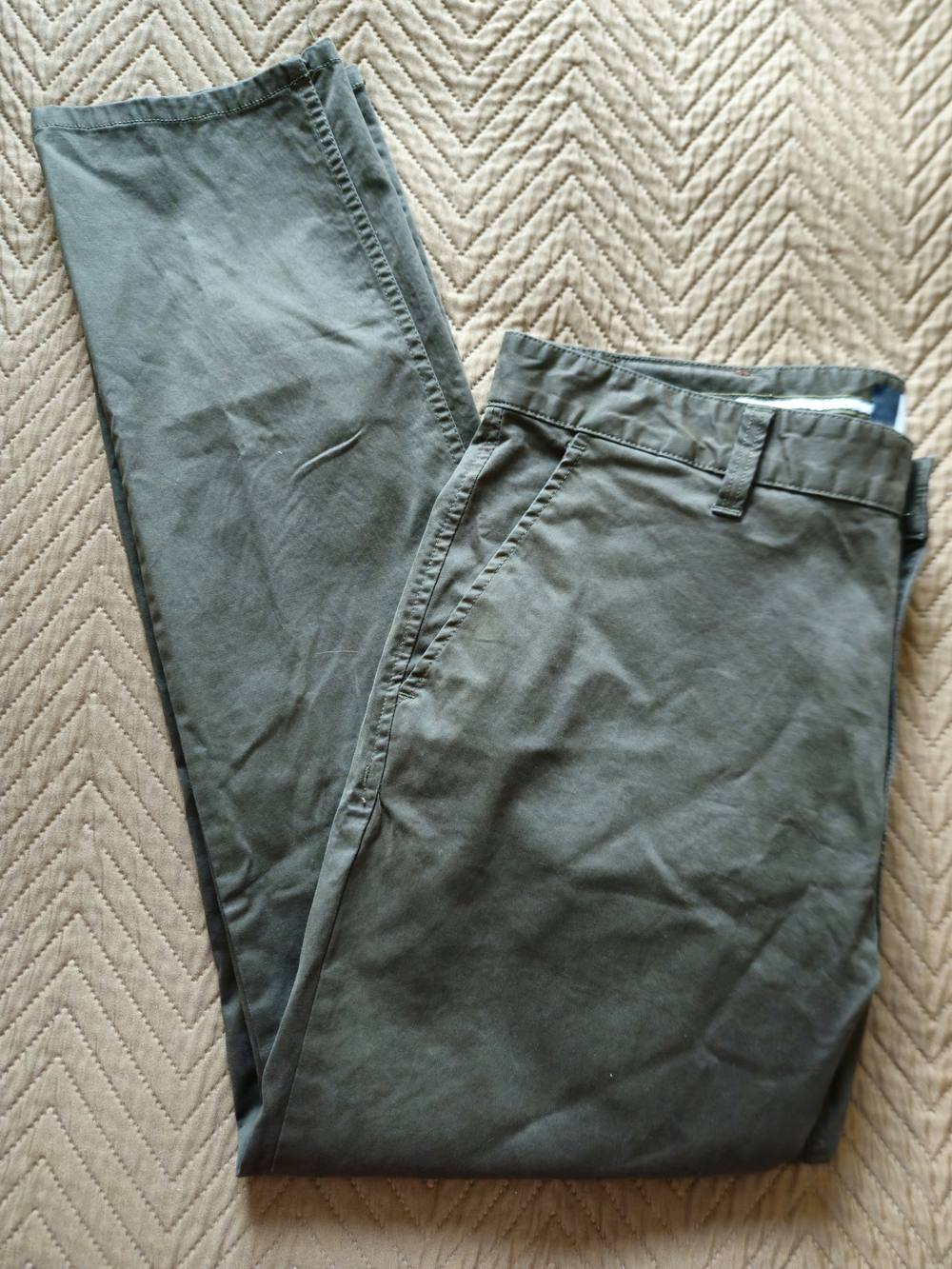 M Collection By Michael Strahan Men's Green Chino Pants Flat Front Straight W34